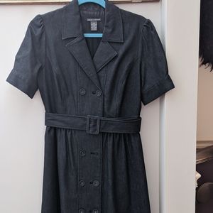 Black denim belted jacket dress